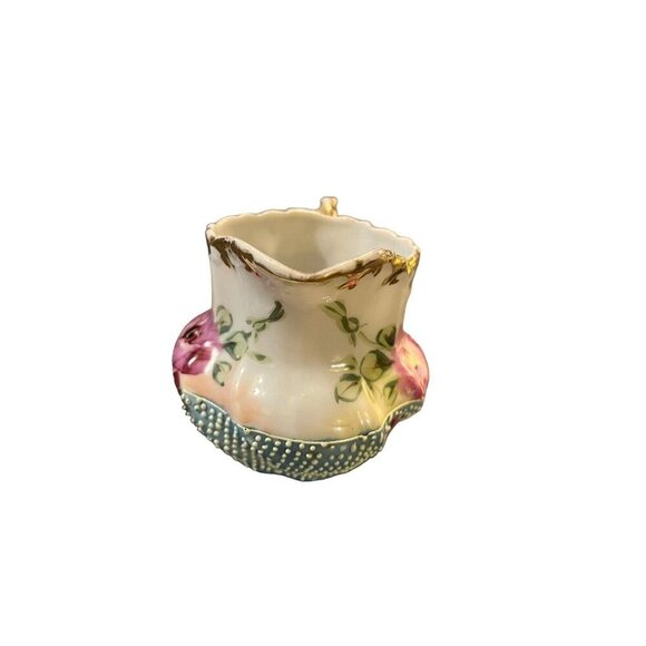 Antique Cabbage Rose with Bead Textured Design Small Creamer and Sugar Bowl - Picture 5 of 16